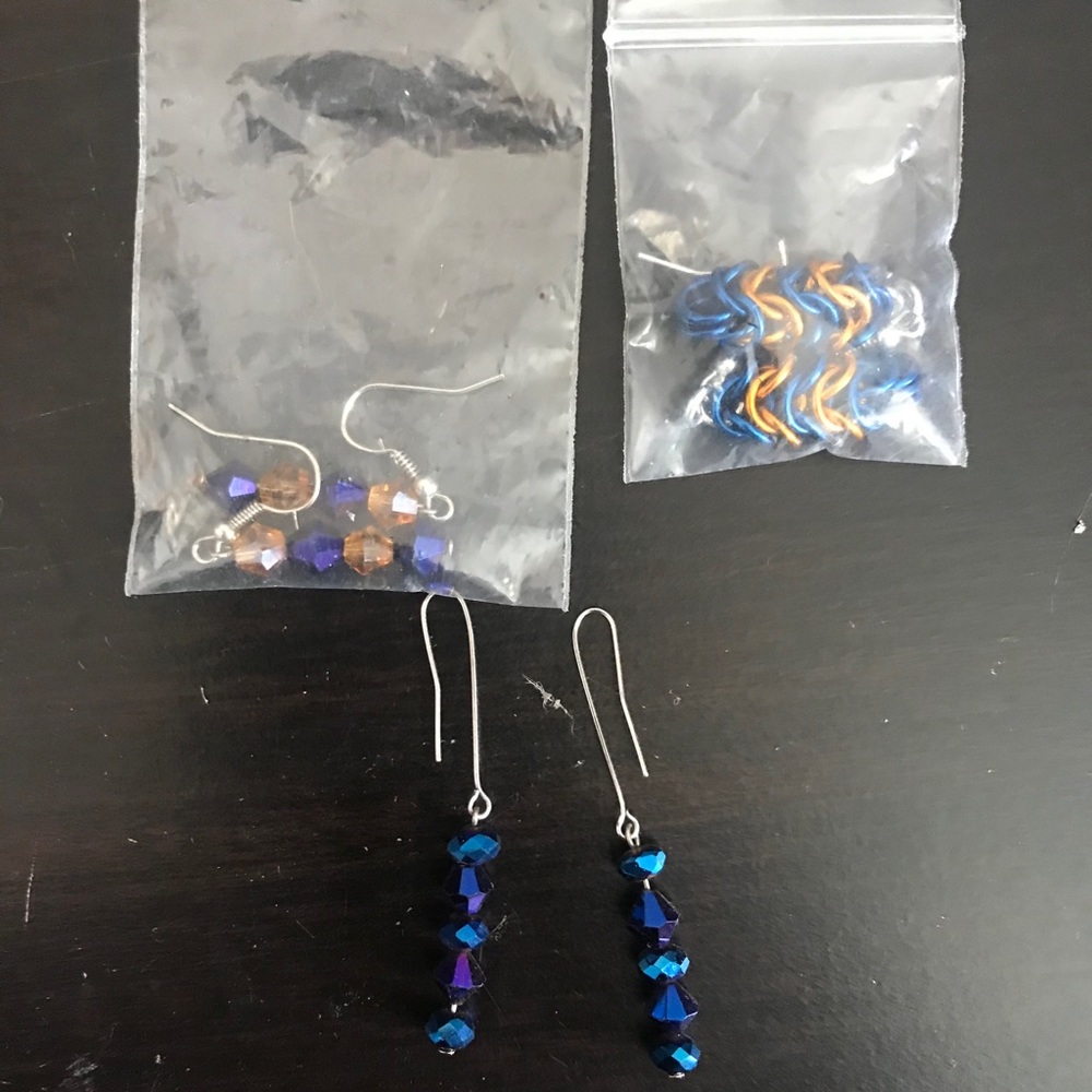 Broncos earrings, homemade.
